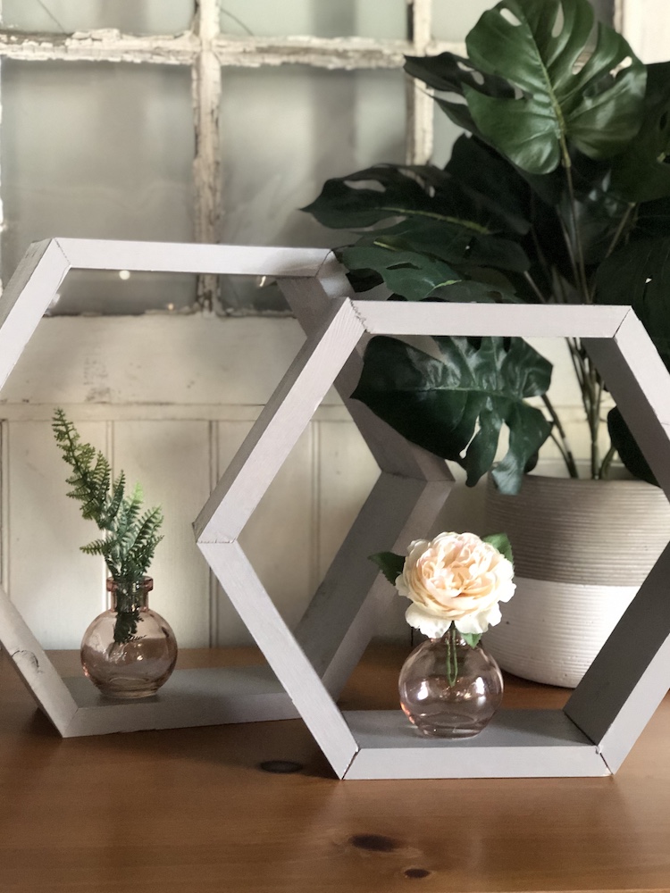 Handmade Wooden Hexagon Shelves Set, Unfinished Hexagon Shelves